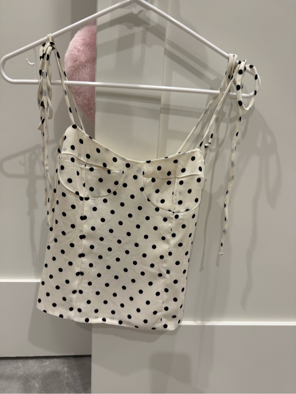 Polka Dot Tie-Strap Cami Top - White with Black Dots